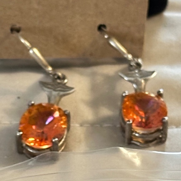 925 Sterling Silver Oval Elbaite Dangle Earrings w/Dolphin Tail - Picture 7 of 9